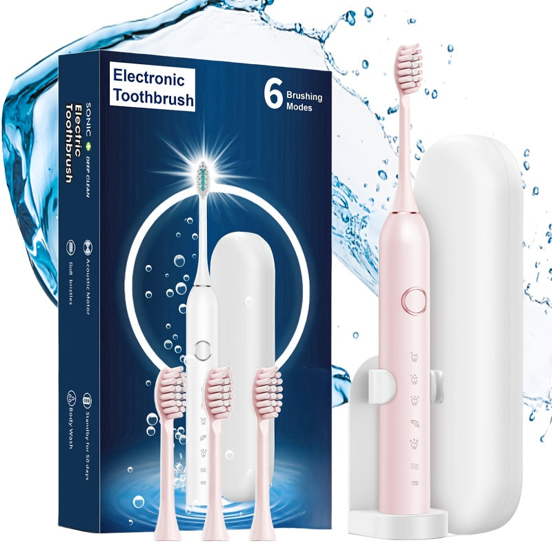 Portable Sonic Electric Toothbrush with 6 Modes, USB Rechargeable, Travel Use