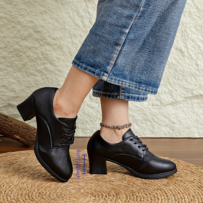 Women's Lace-Up Chunky Mid Heel Oxford Shoes Synthetic Upper Casual Formal