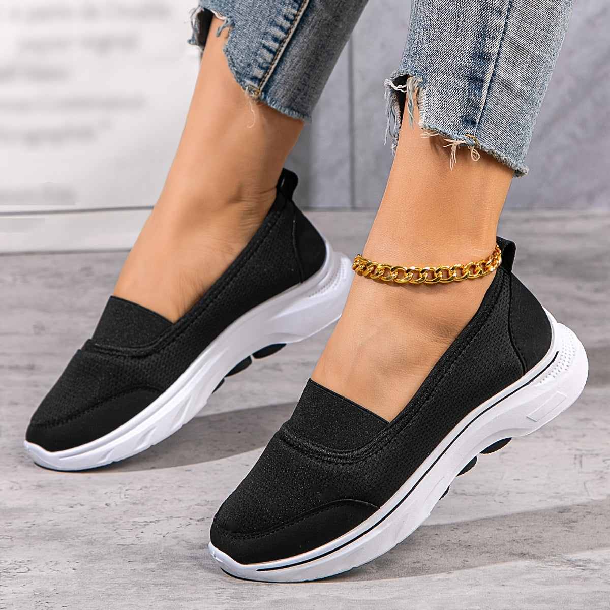 Women's Casual Mesh Slip-On Sneakers, Solid Color, Non-Slip Soft PVC Sole