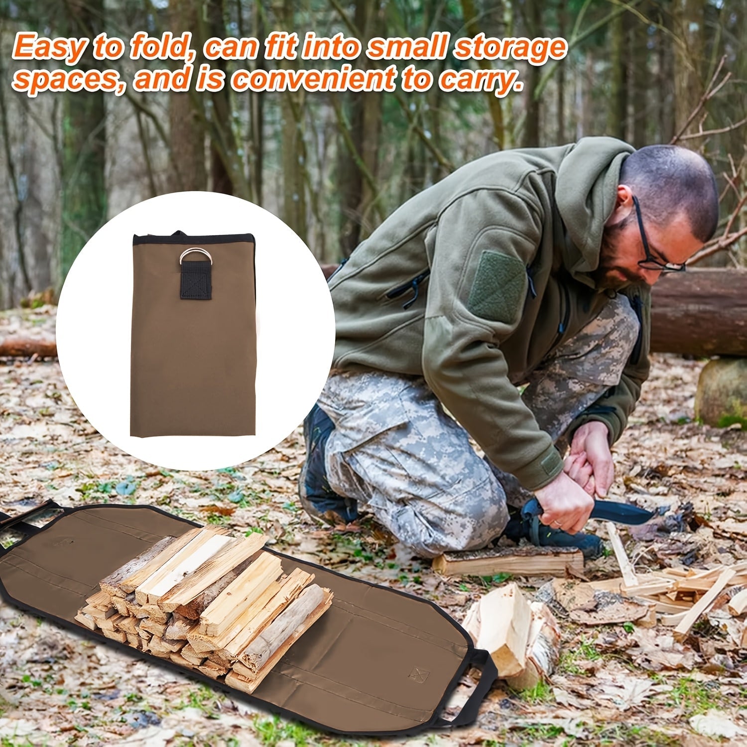 Canvas Log Carrier Bag Firewood Tote with Handles and Security Strap