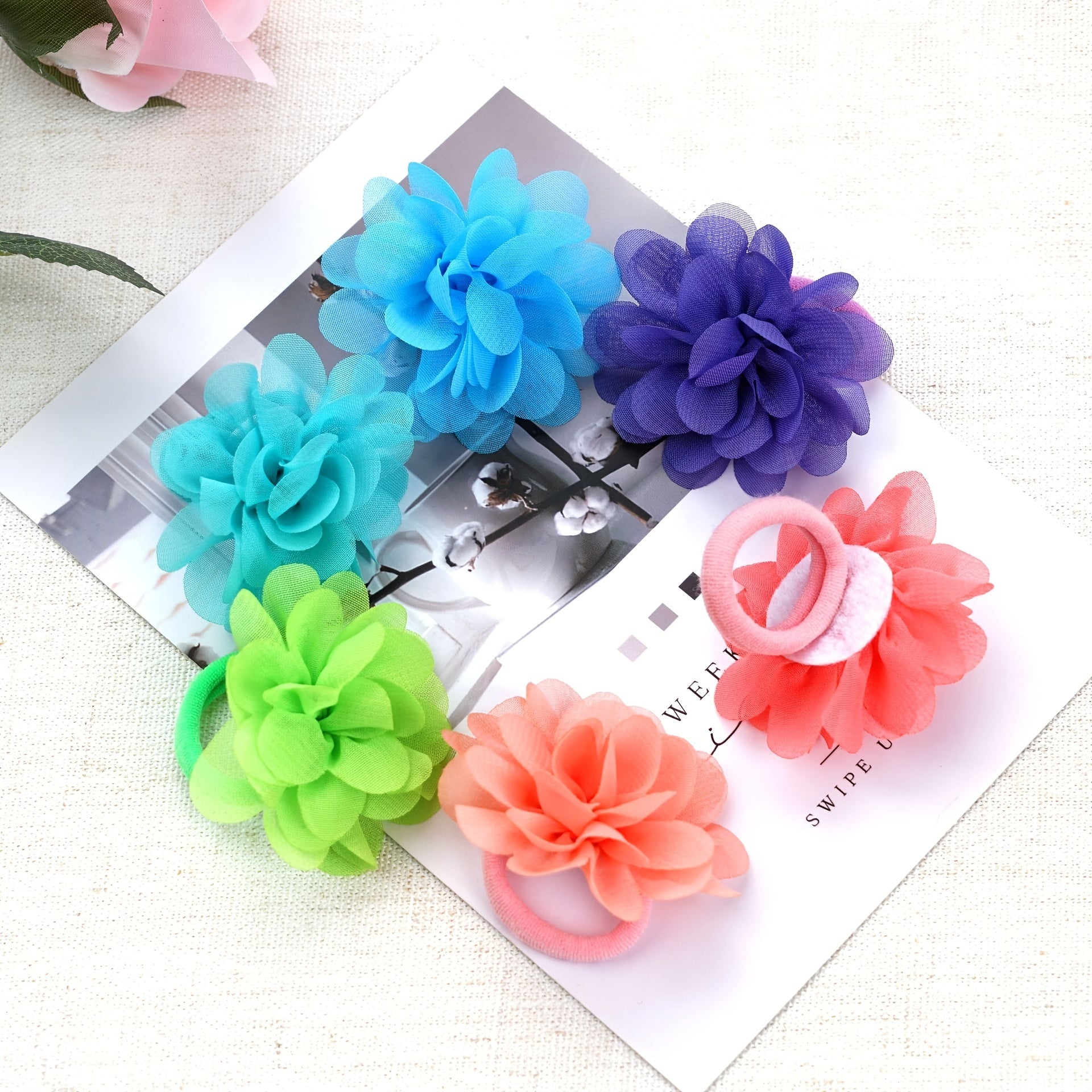 Elastic Ponytail Holders with Chiffon Flower Hair Ties for Women and Girls