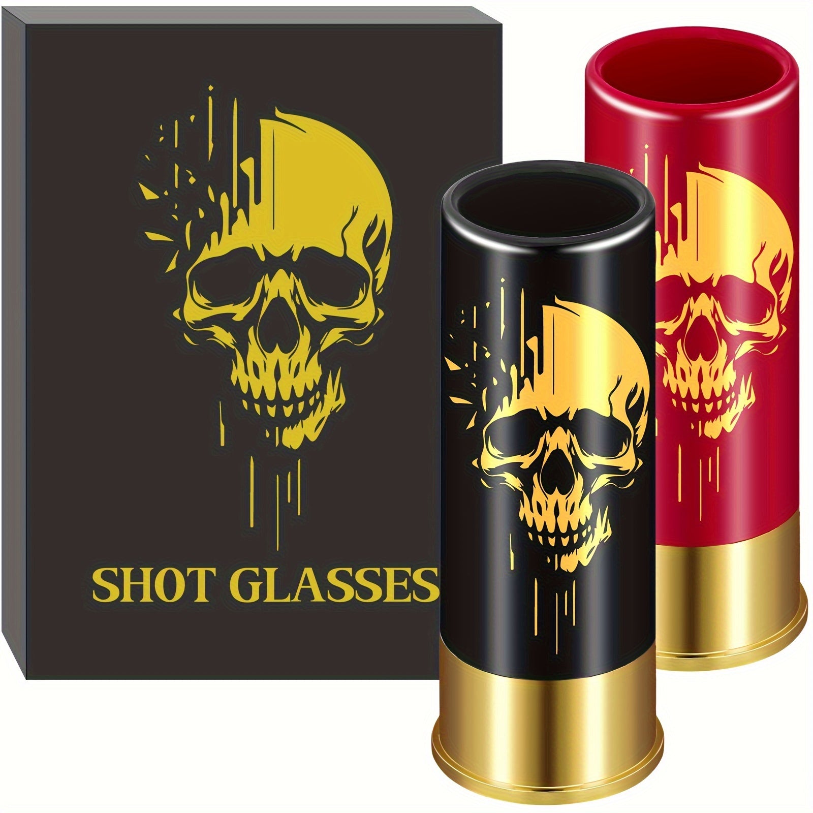 Juego de 2 vasos de chupito con calavera de plástico reutilizable para whisky, vino y cócteles, regalo