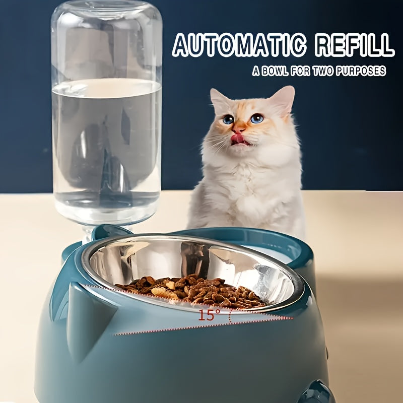 Stainless Steel 2-in-1 Pet Feeder with Automatic Water Dispenser for Cats and Puppies
