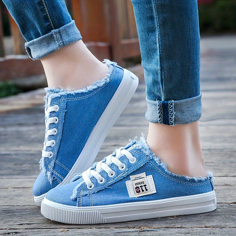 Solid Color Canvas Sneakers for Women with Platform Sole and Round Toe