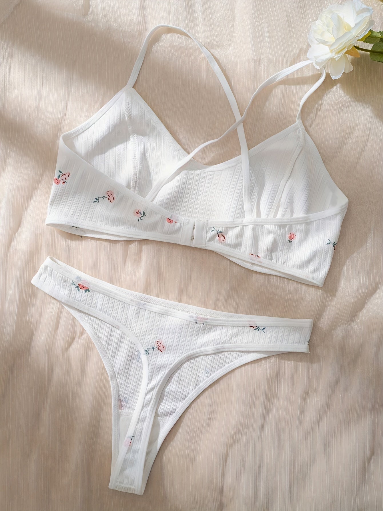 Floral Print Lingerie Set for Women with Cross Straps