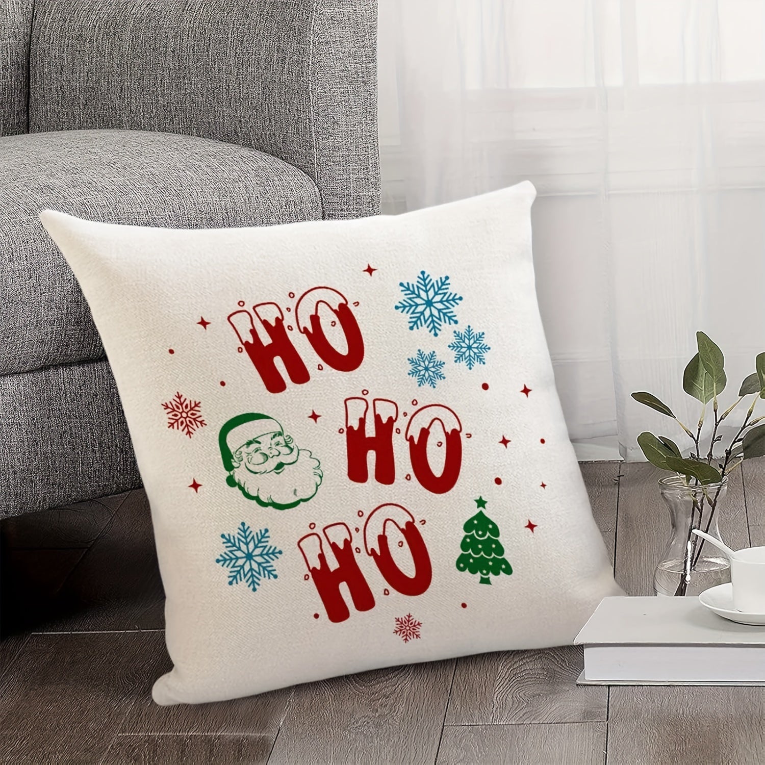 Festive Linen Christmas Pillowcase with Zipper and Single Sided Print 1pc