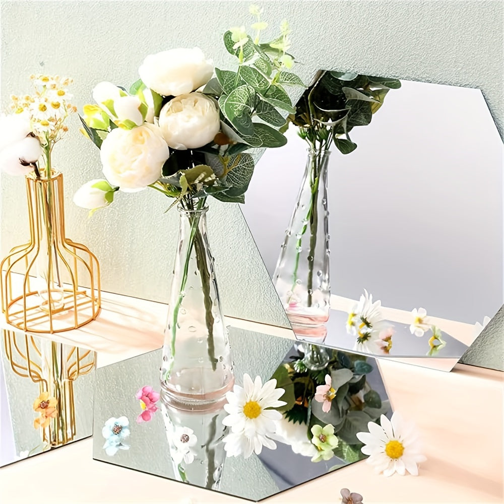Silvery Acrylic Hexagon Mirror Wall Decals for DIY 3D Home Decor