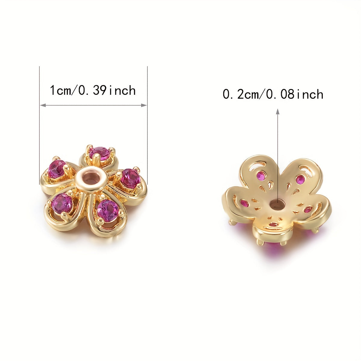 Brass Flower Bead Caps Set of 20 with Synthetic Cubic Zircons 6mm 8mm 10mm