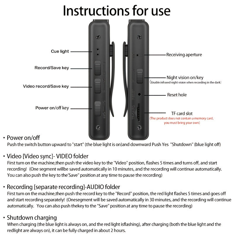 1080P Wearable Body Camera with Night Vision Voice Recorder Action Camera for Sports and Cycling