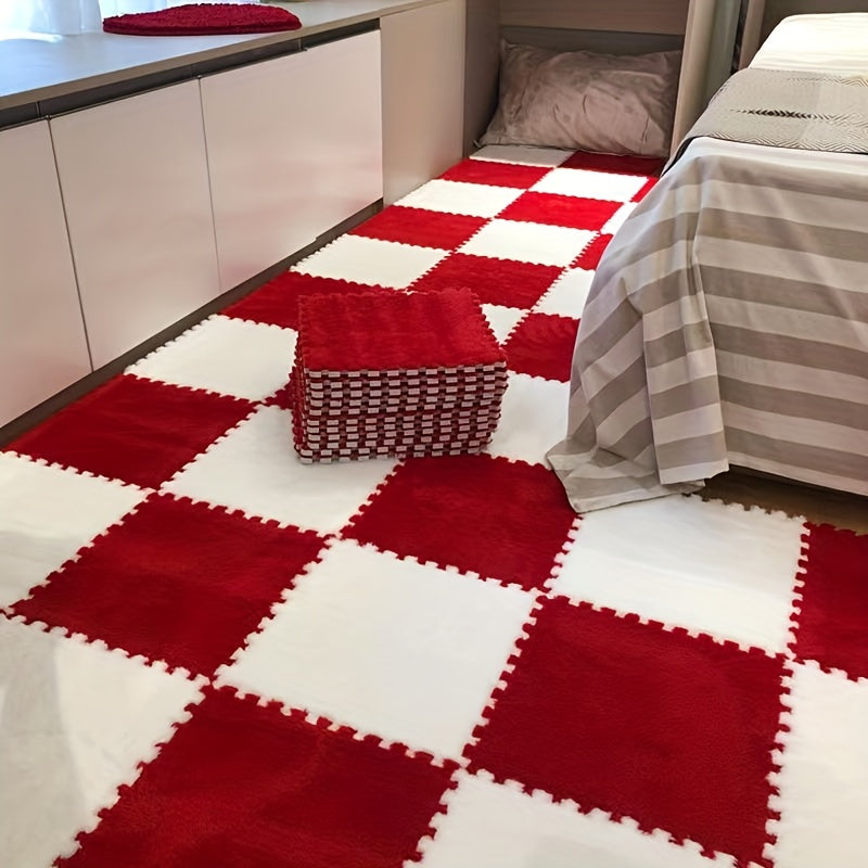 Juego de 24 alfombrillas de felpa floral entrelazadas de forma cuadrada para salón y dormitorio