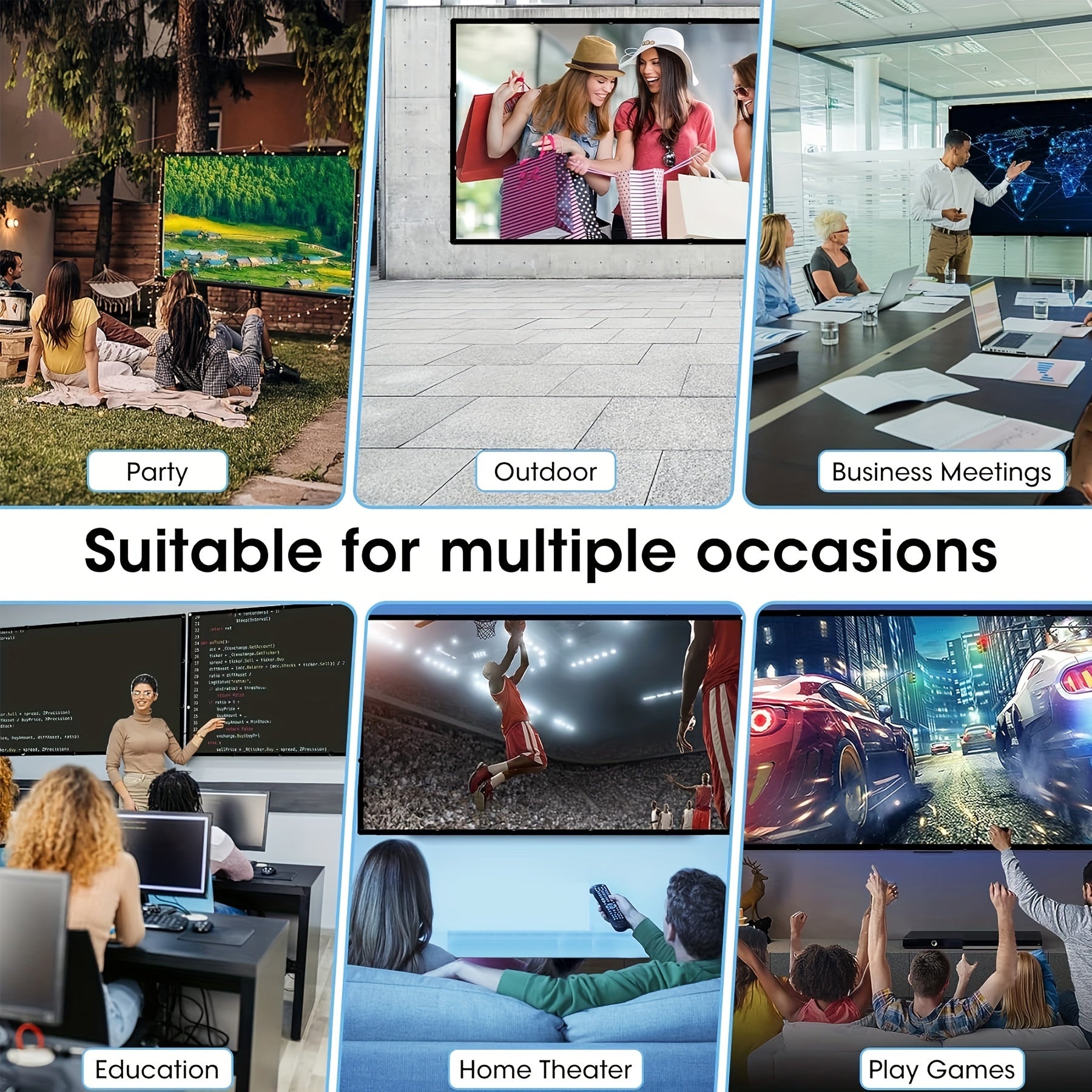 60-Inch Portable Anti-Wrinkle Projection Screen 16:9 4K Ultra HD Full 1080P for Home Theater Outdoor Parties