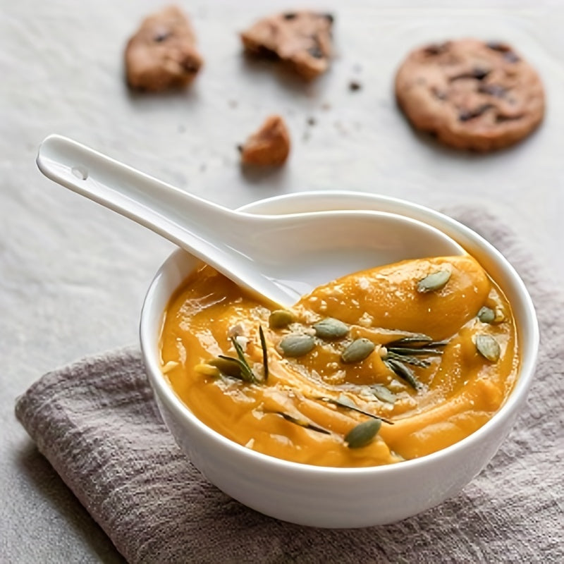 6-Piece White Ceramic Soup Spoon Set Microwave Oven Dishwasher Safe