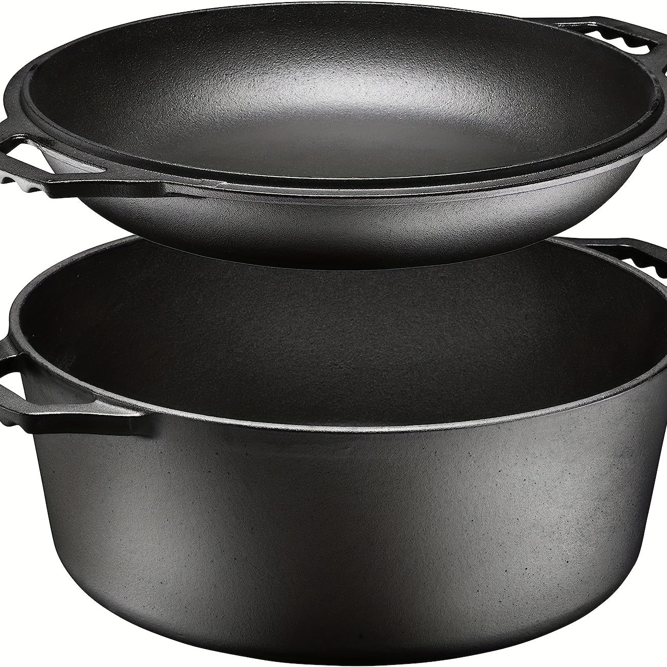 Cast Iron Dutch Oven and Frying Pan Set, 2-in-1 Cooking, Induction Compatible