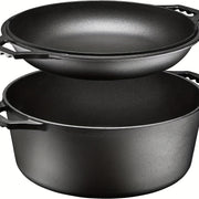 Cast Iron Dutch Oven and Frying Pan Set, 2-in-1 Cooking, Induction Compatible