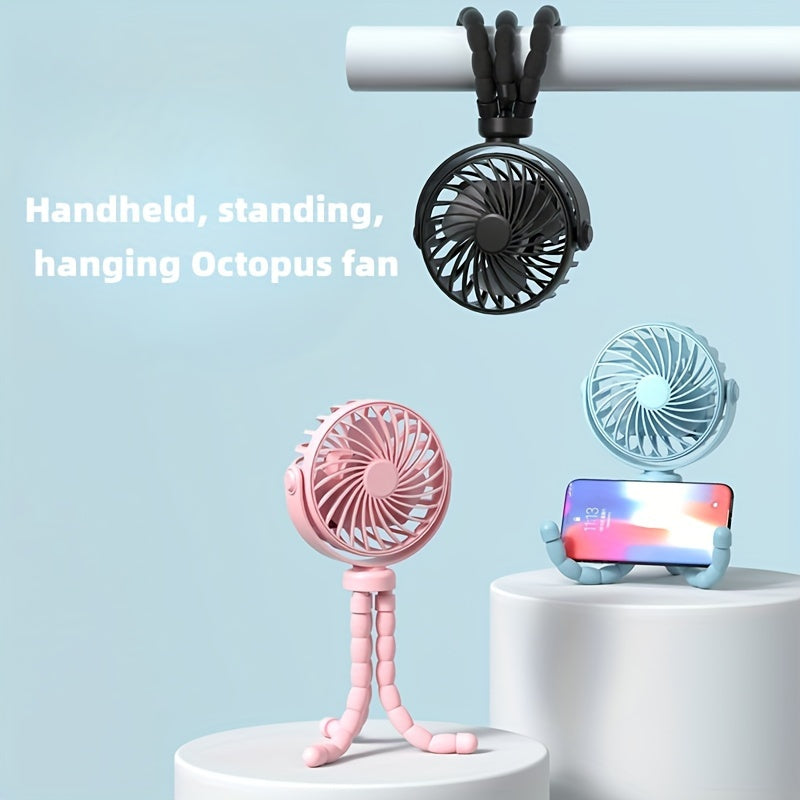 Portativ Aravacha Ventilyatori, Egiluvchan Tripod bilan, Jim Mini Qo'lga Olinadigan USB Ventilyator, Avtomobil O'rindig'i, Katta O'rin va Sayohat uchun - 3 Tezlikli Aylanish, Uzoq Umrlik Batareya Bilan Ta'minlangan