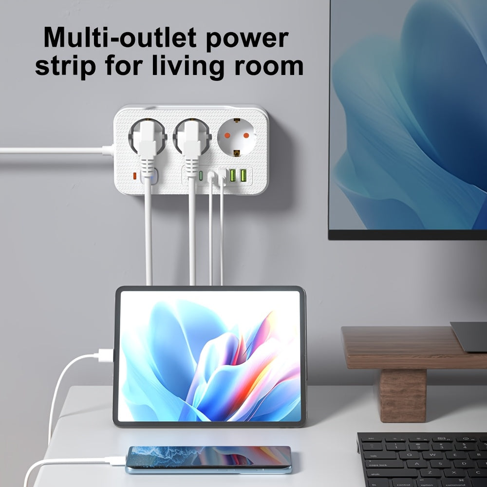 Многофункциональный удлинитель с 3 розетками AC, портами USB-A и Type-C, удлинителем длиной 198 см