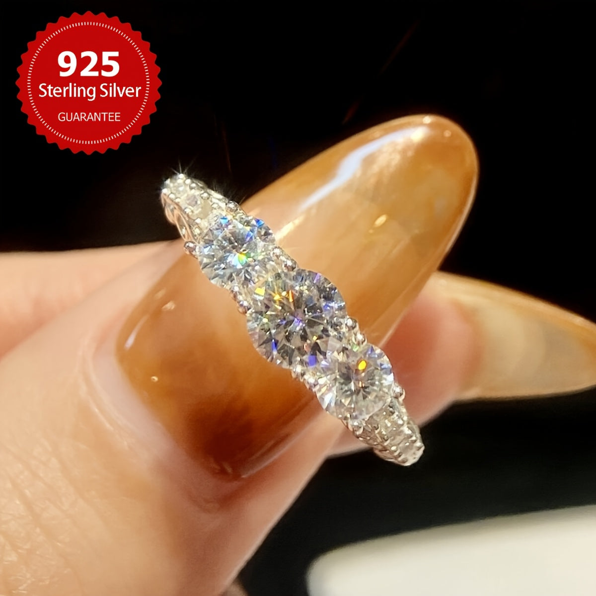 Moissanite Engagement Ring Sterling Silver 1.1ct Main Stone 0.3ct Flanking Stones