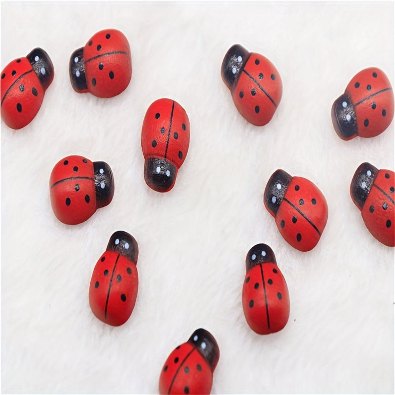 Ladybug Charms 100 Pcs Red Wooden Beetle Pendants with Star Design for Jewelry Making