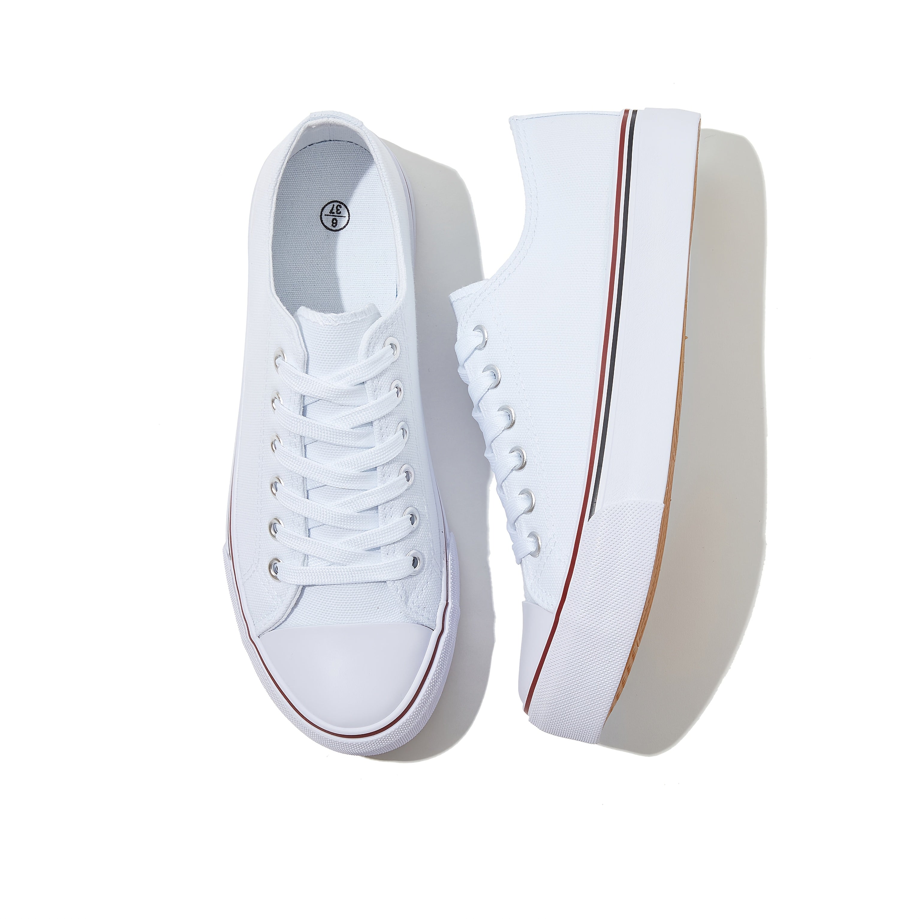 Ayollar uchun barcha mavsumlar uchun kundalik sport poyabzali qora oq lentalar kauchuk taglik