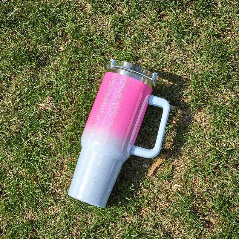 Unisex Stainless Steel Rainbow Gradient Car Cup with Insulated Handle