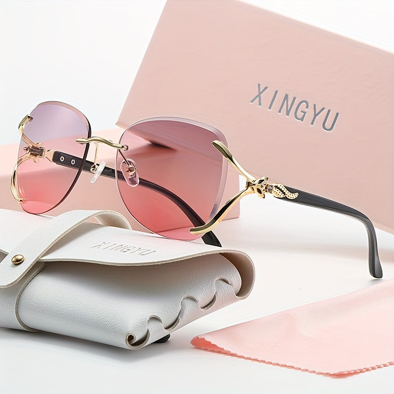 Women Rimless Chic Fox Head Sunglasses Gradient Lenses Metal Frame for Driving Outdoor