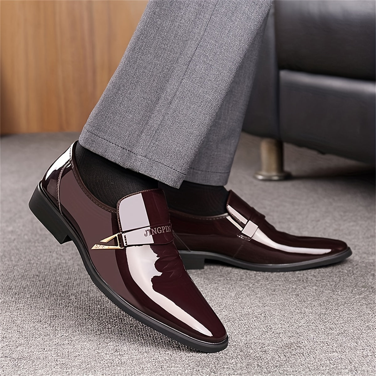 Men's Non-Slip PU Dress Shoes for Casual All-Season with Pointed Toe