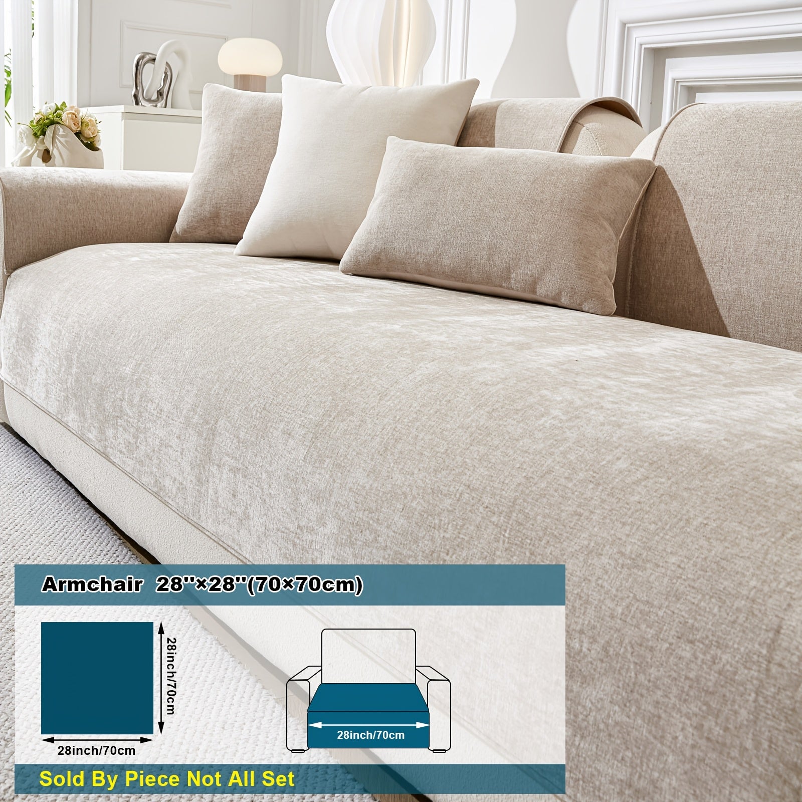 Chenille Sofa Cover Non-Slip Pet-Friendly All Seasons Fits 1-4 Seaters Light Beige