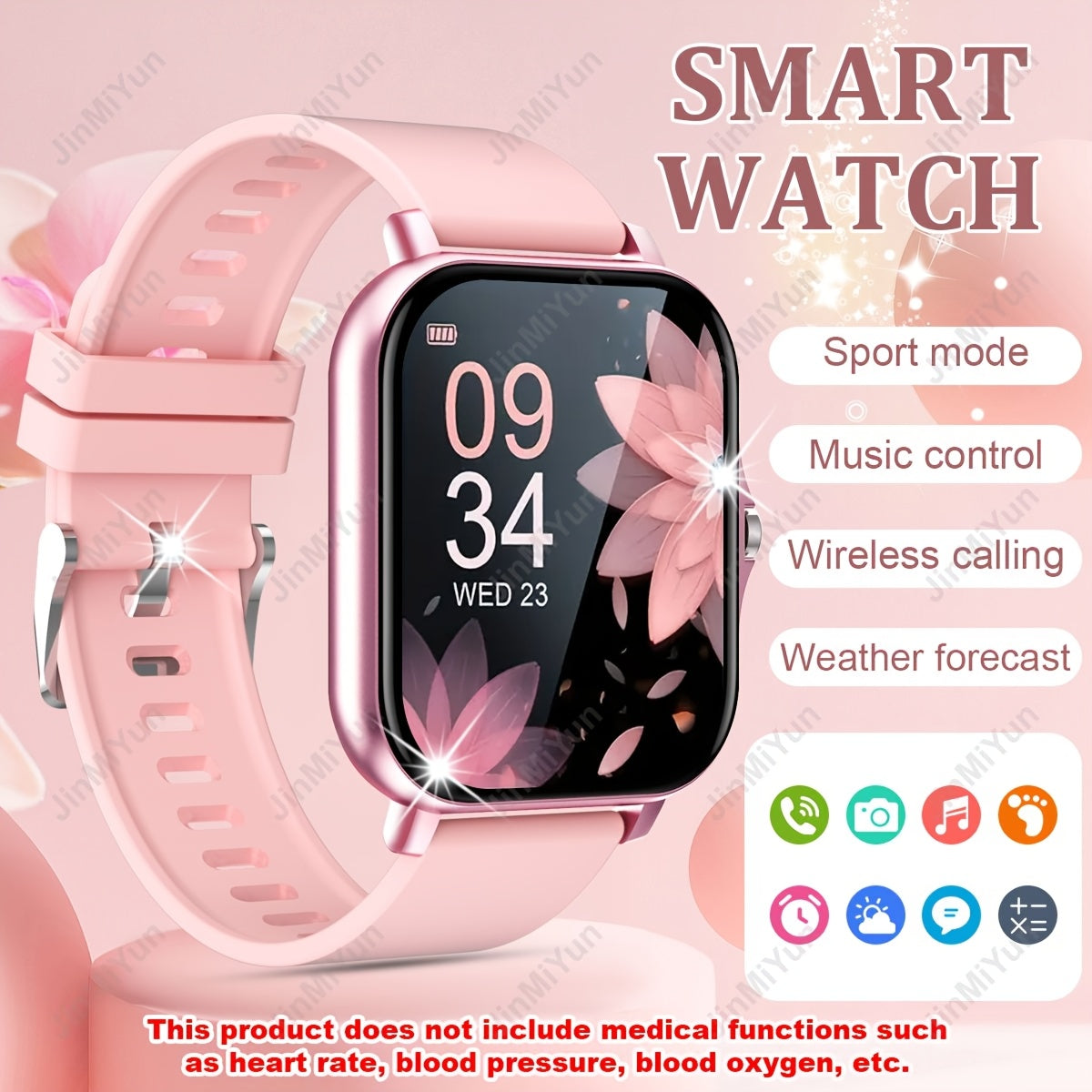 Pink 4.65cm Full Touch Screen Smartwatch for Men Women Wireless 5.0 Multi-Sport