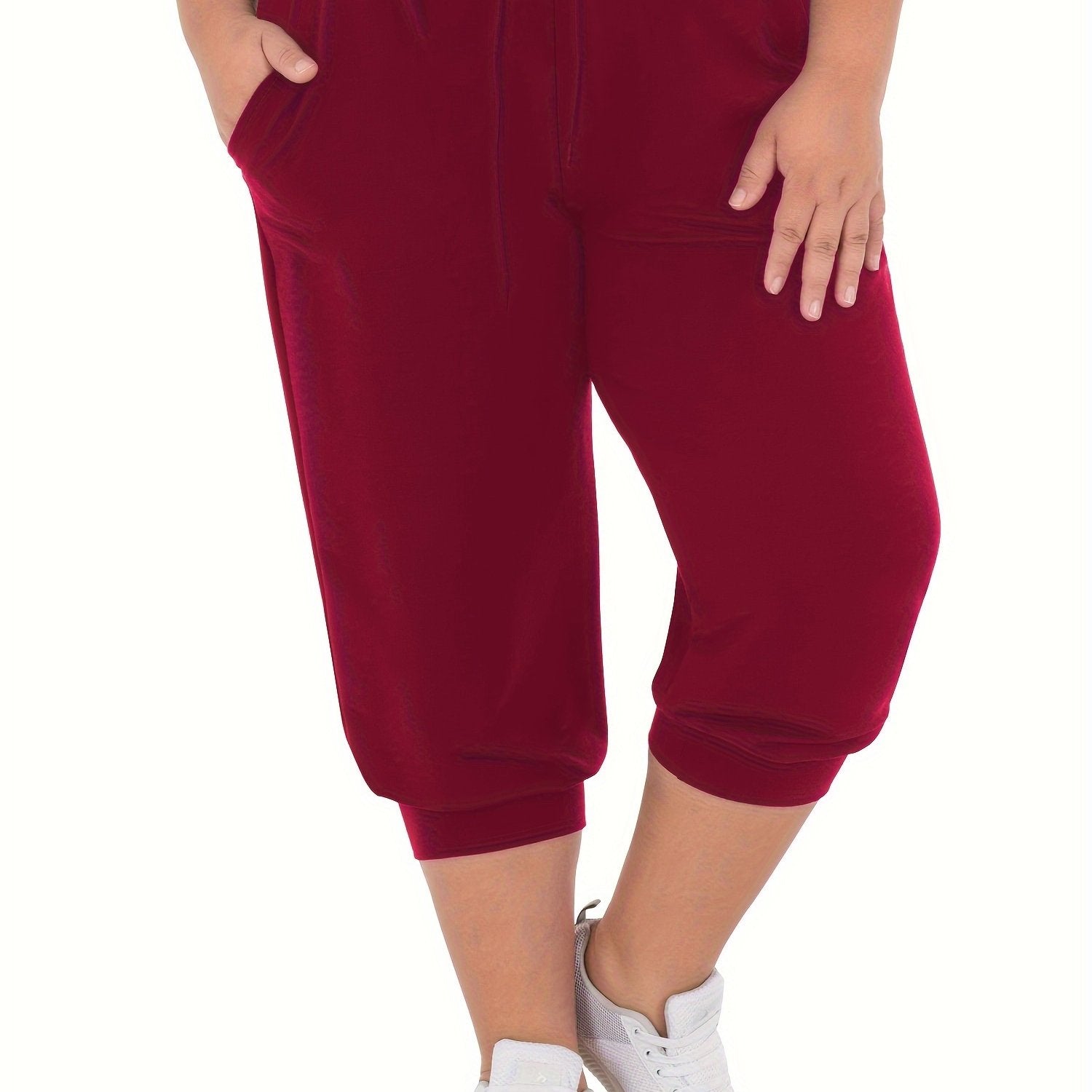 Women's Plus Size Casual Capri Joggers With Drawstring Pockets