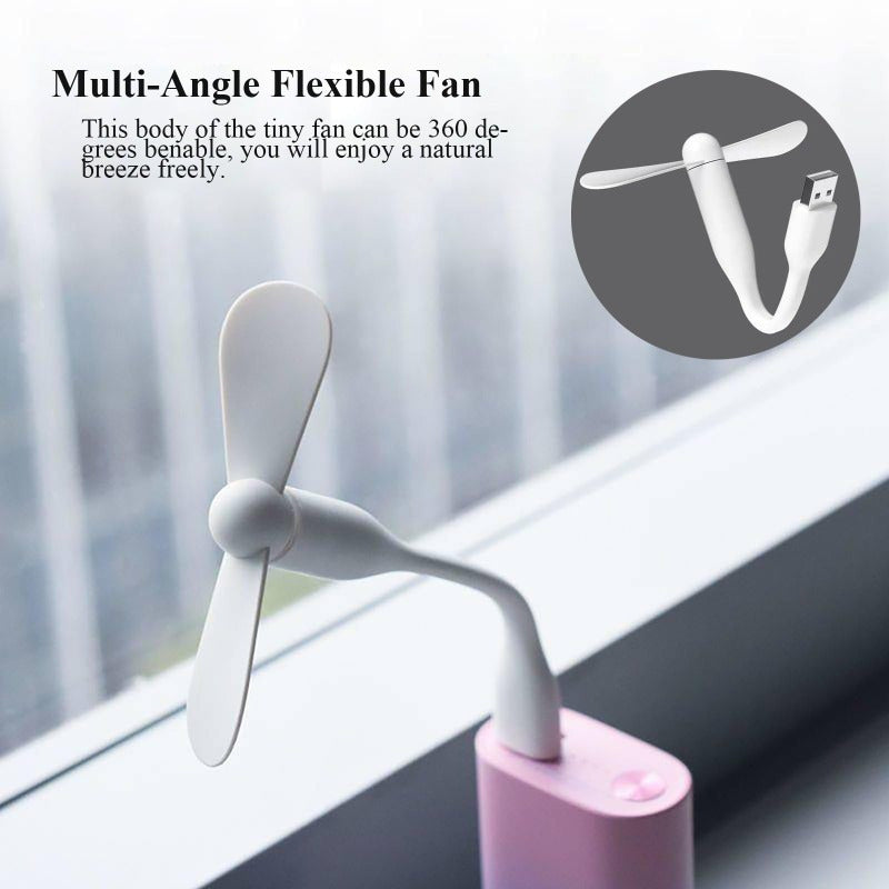 4pcs USB Fan and LED Light Combo Black White Adjustable Head Portable Desk Fan for Office Study Outdoor