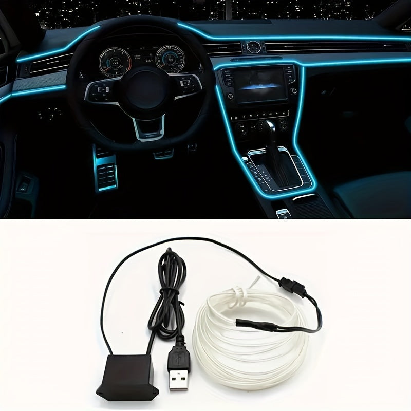 Tira de iluminación LED interior de coche azul hielo, decorativa flexible para ambiente, 2M