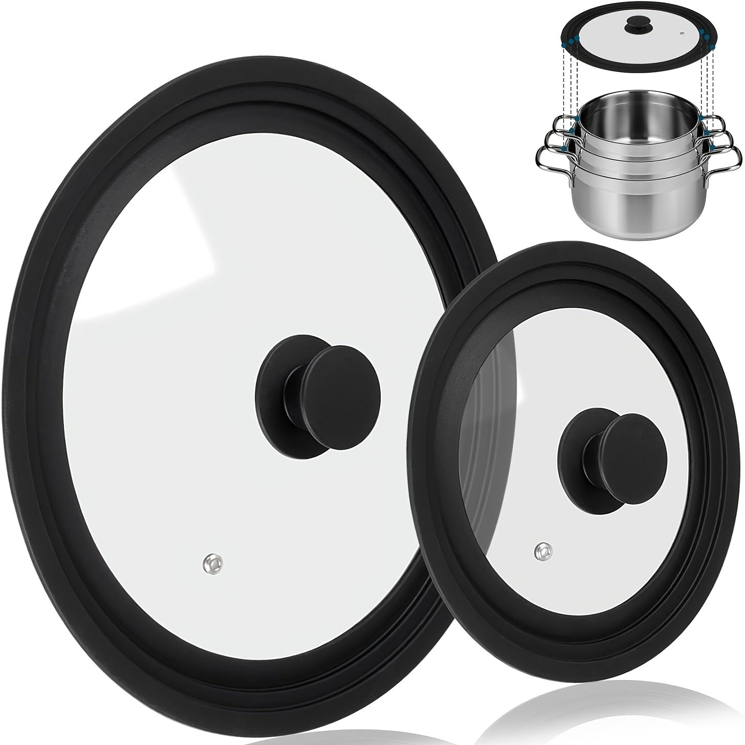 Tapa de vidrio templado para utensilios de cocina con borde de silicona para ollas y sartenes 19.8-28cm apta para lavavajillas