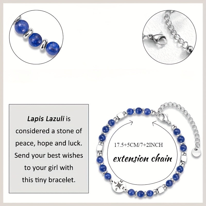 Zamonaviy Kompas Bilaguzuk, Paslanmaydigan Po'lat To'plar bilan, Tabiiy Toshlar bilan Bitiruv Sovg'asi, O'rta Maktab Bitiruvchilari uchun Minimalistik Bilaguzuk, Har Kuni Kiymoq va Sovg'a Berish Uchun Mos, Yil Bo'yi Aksessuar