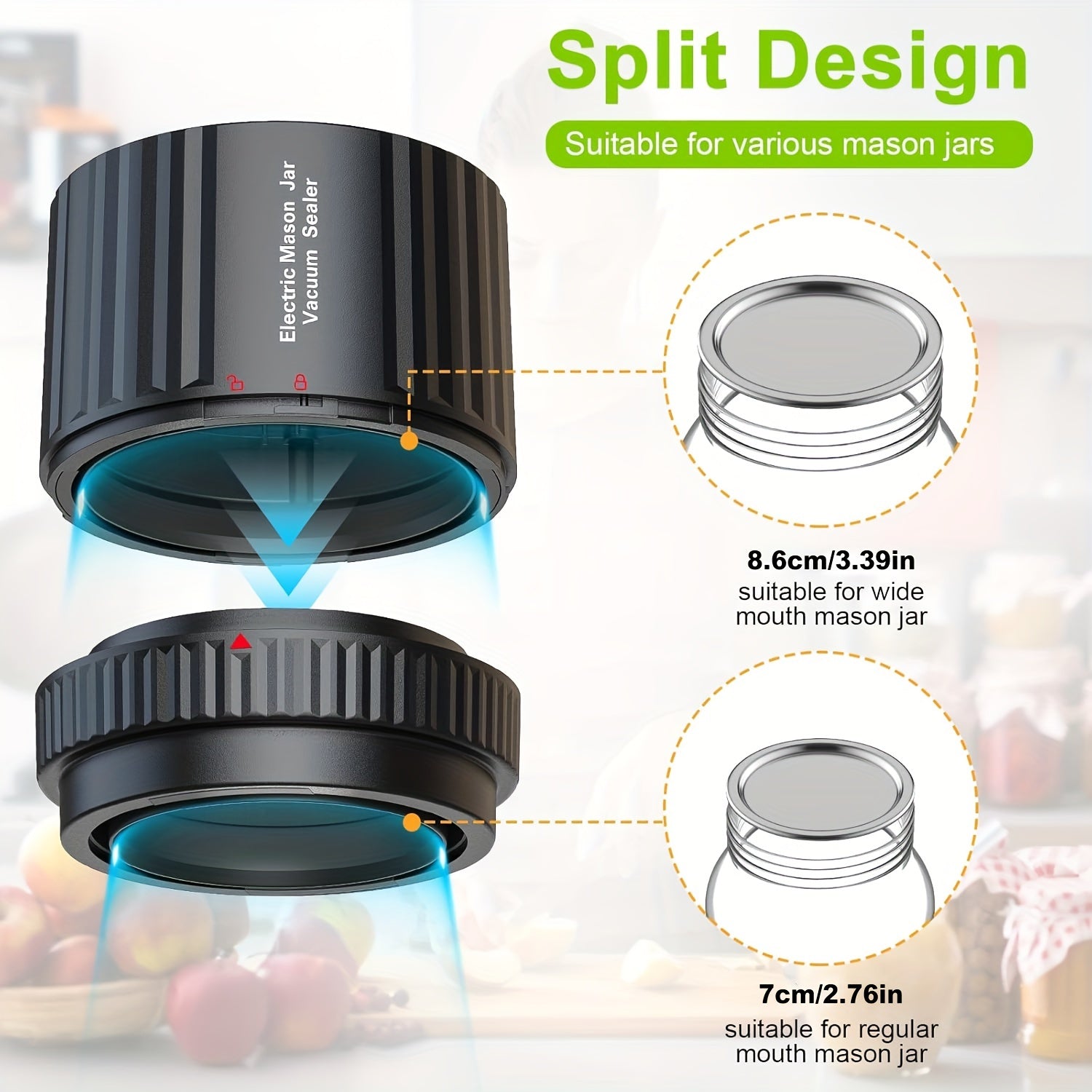 Kit de sellador al vacío con tarro eléctrico y abrelatas, recargable por USB, para almacenamiento de alimentos