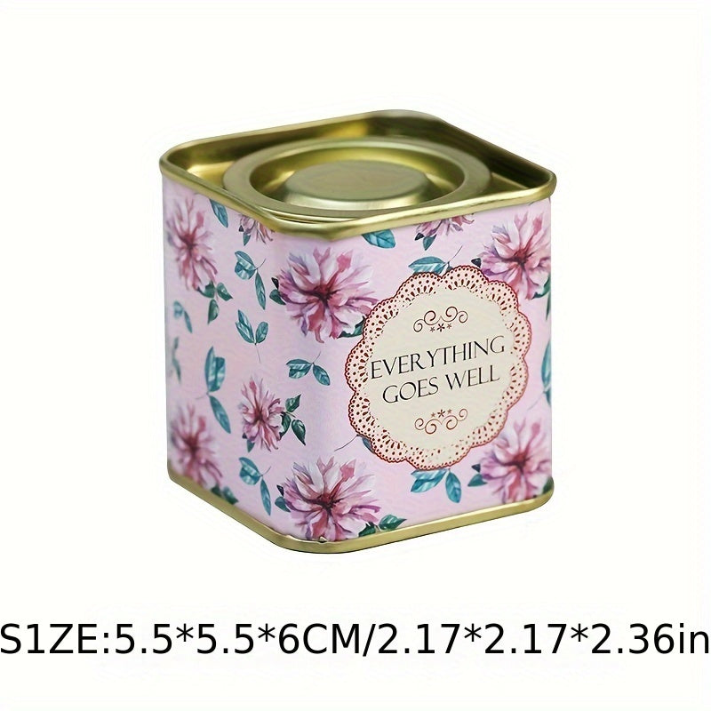 Decorative Floral Tea Storage Tin Square Canister Airtight Lid Food Safe