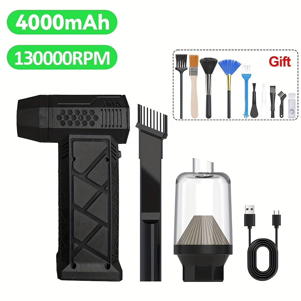 High-Speed Turbojet Blower Rechargeable USB Dust Remover Black for Car Electronics