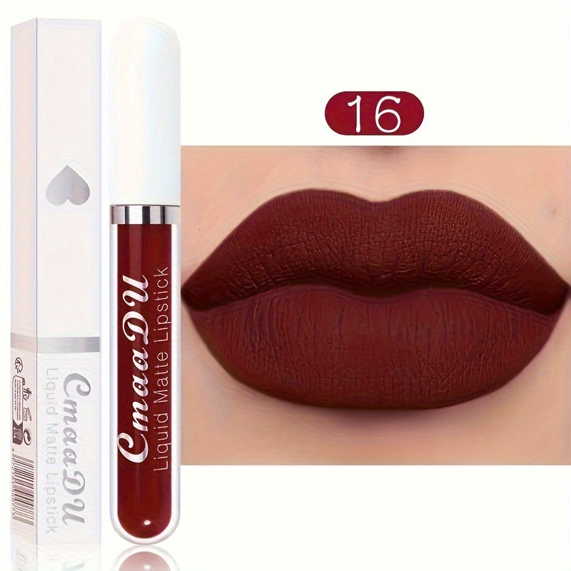 Labial líquido mate impermeable para mujer, 18 colores, hidratante, de secado rápido