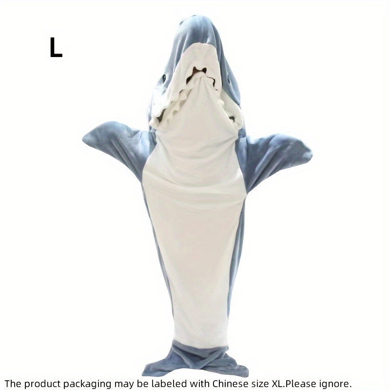 Manta con capucha de patrón de tiburón azul para adultos, manta acolchada de felpa cómoda y portátil para descansar y acampar