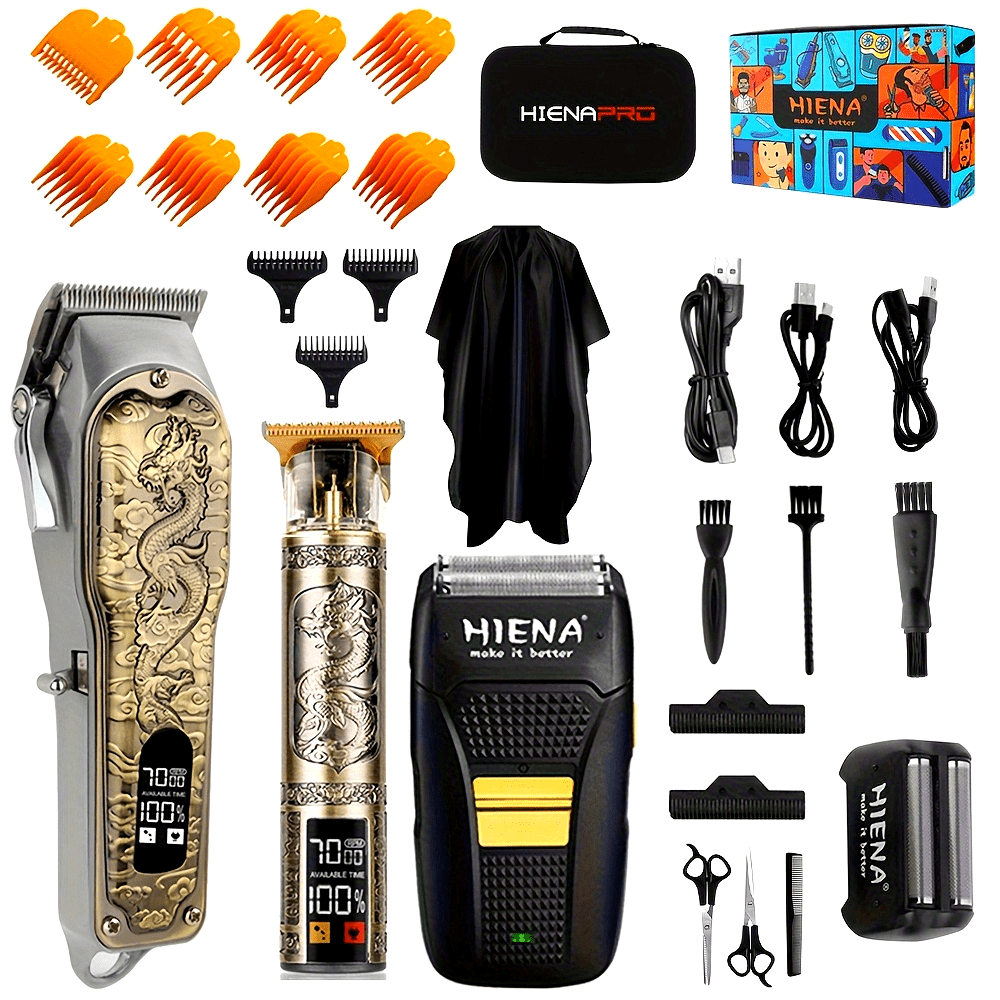 3-piece Hair Clippers Kit for Men Barber Trimmer LED Display Grooming Gift
