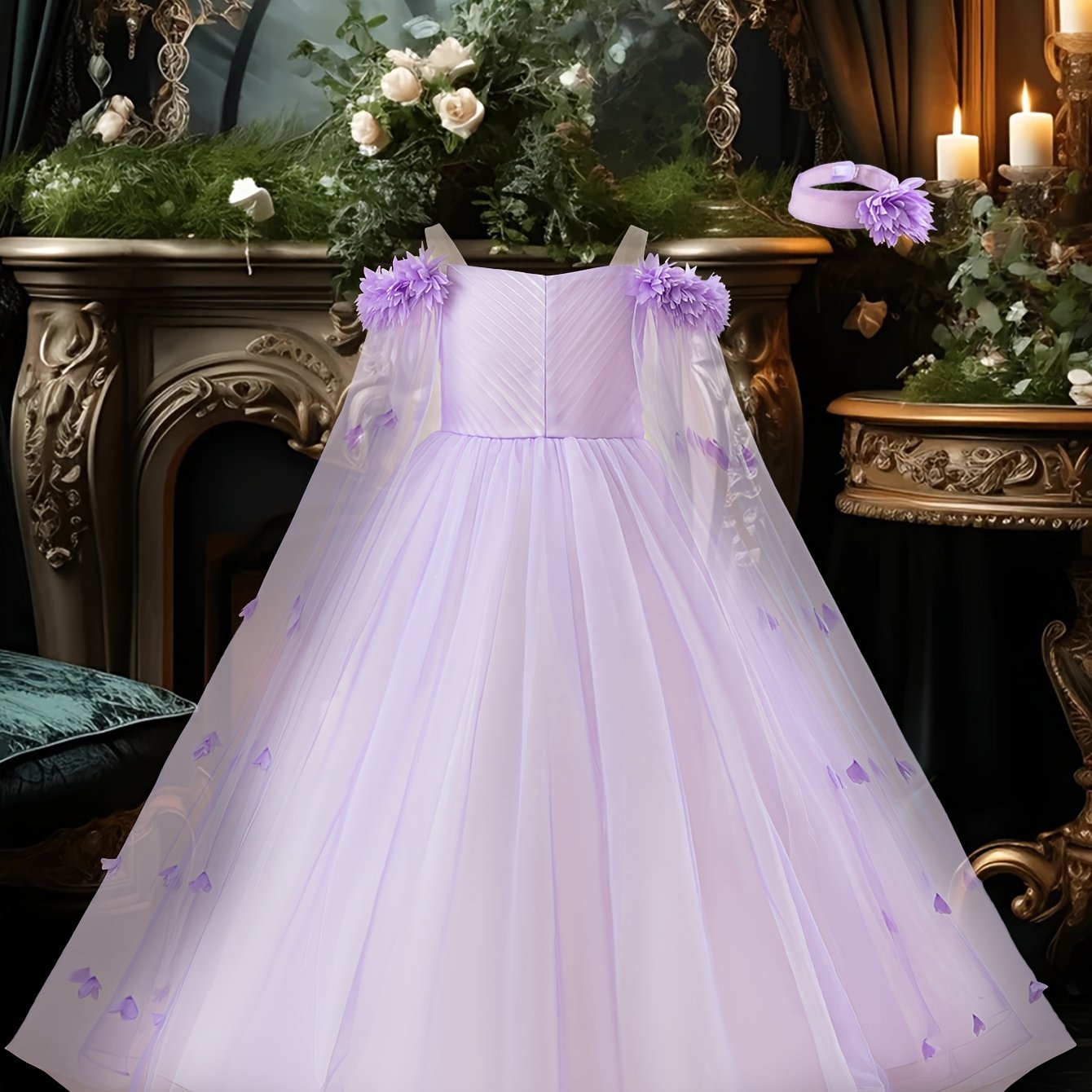 Girls Light Blue Off-Shoulder Floral Dress for Girls Weddings Parties and Performances