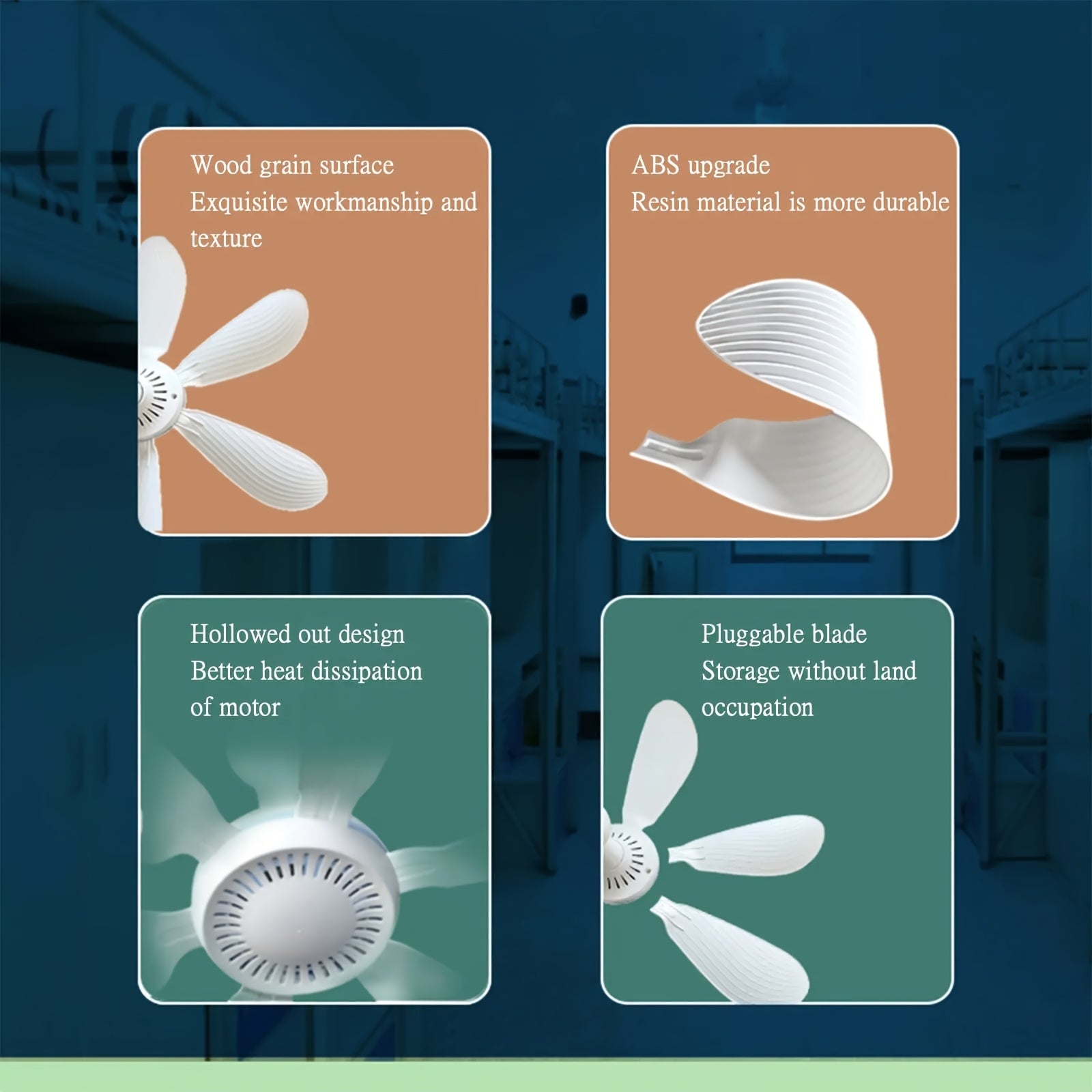 USB Ceiling Fan for Camping Dorms Tents Silent Portable 6-Leaf