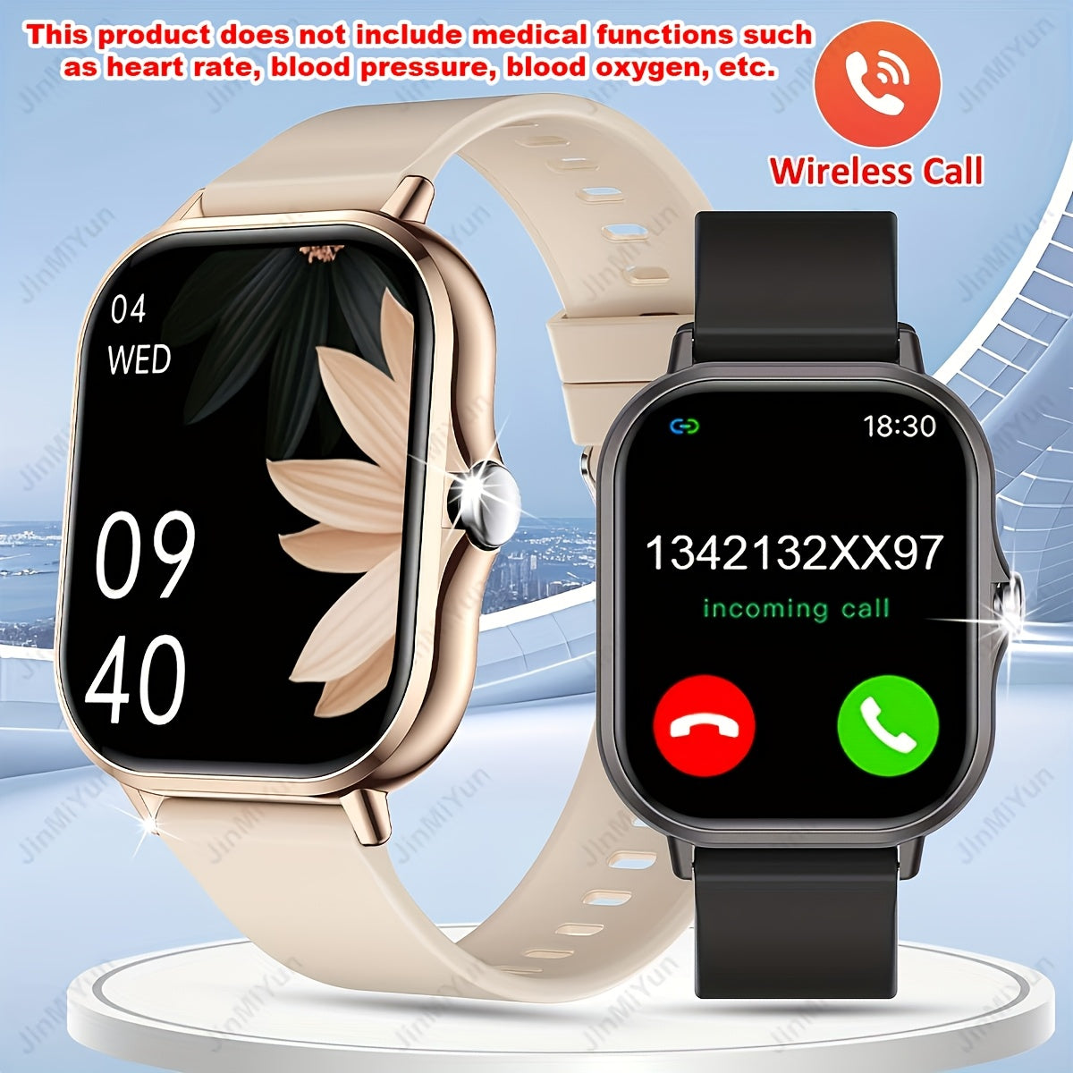 Smartwatch with 4.65cm Full Screen Touch Display Rose Golden Black Fitness Tracker Music Control