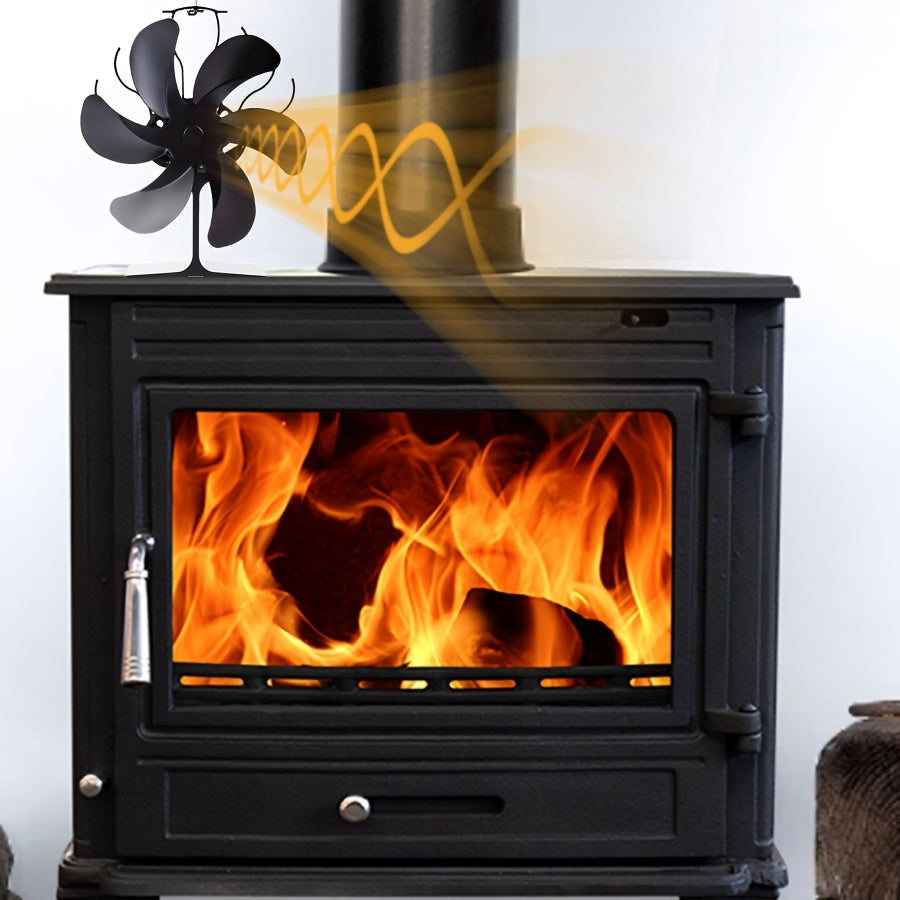 Wood Stove Fan with 6 Blades Heat-Powered No Electricity Needed for Firewood Gas Heating