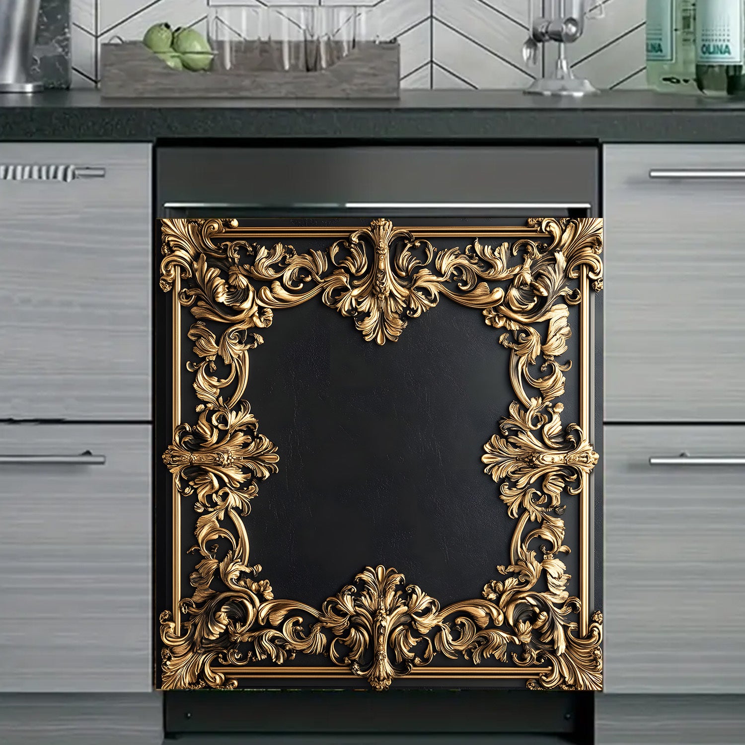 Oltin gul bezakli idish-tovoq mashinasi magnit qopqog'i, suv o'tkazmaydigan, issiqlikka chidamli metall panel dekor