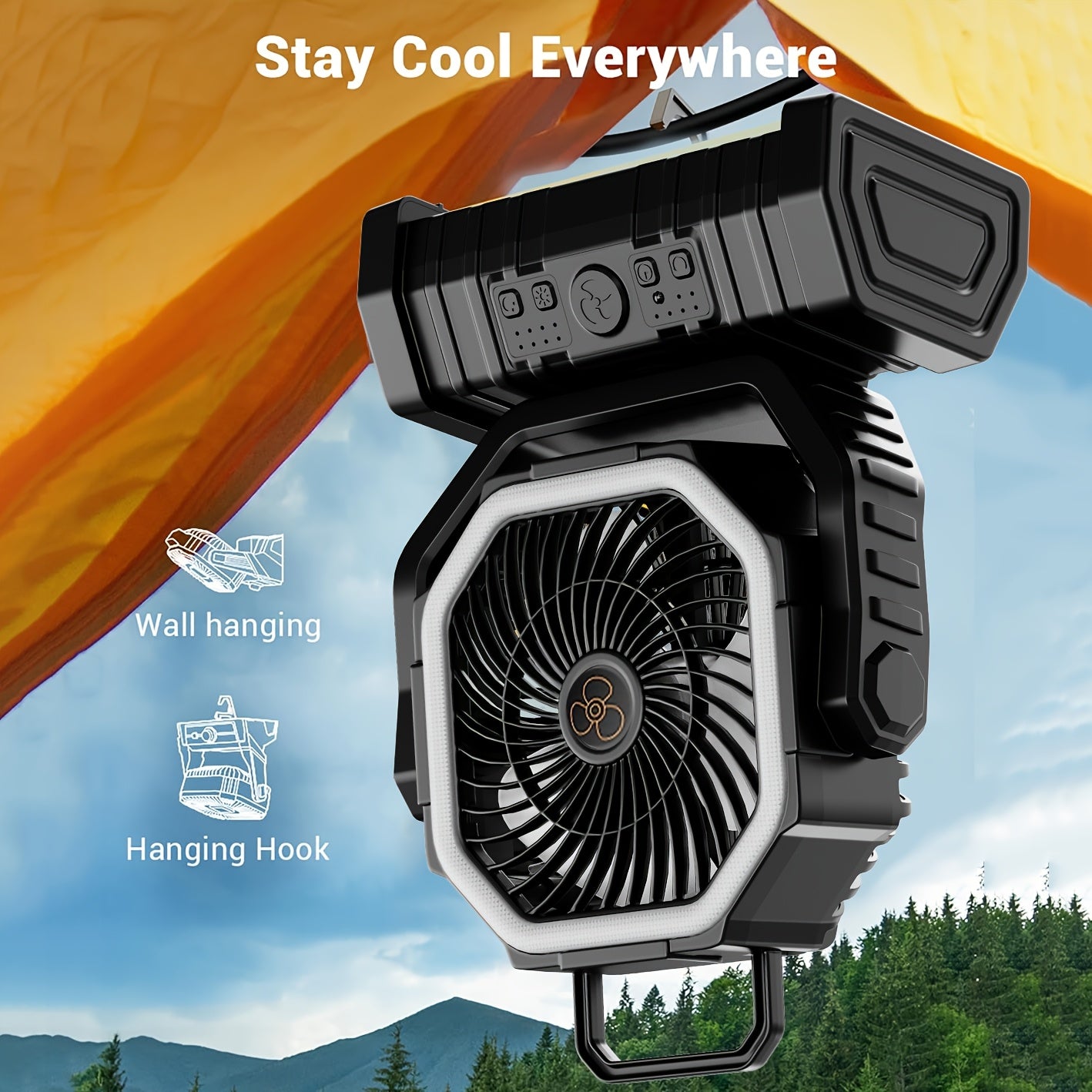 Portable Outdoor Fan Light Combo with USB Desk Fan Camping Lantern and Mobile Charger