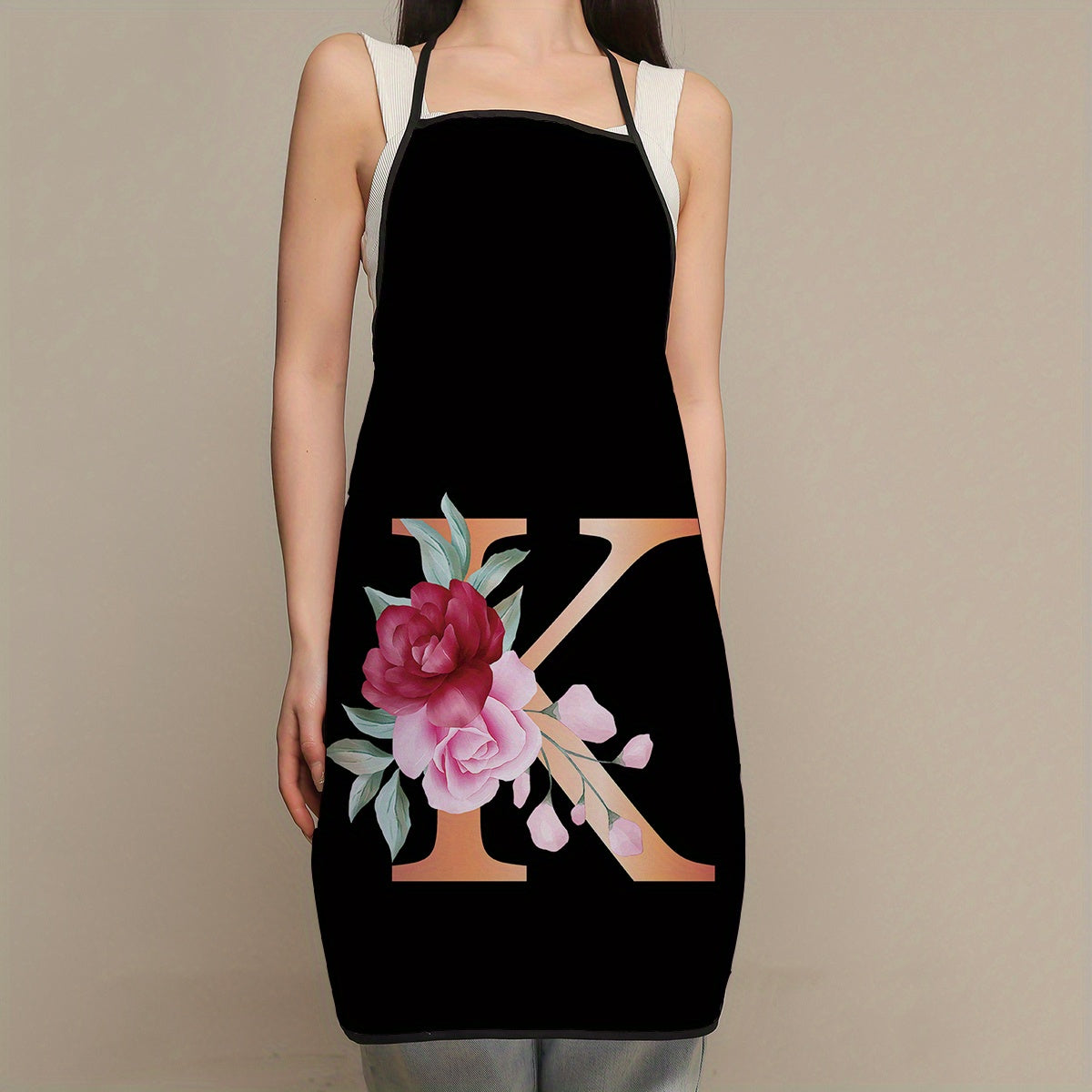Women's Polyester Apron with Flower and Letter Print Waterproof Thickened Kitchen Cooking Cooking Apron