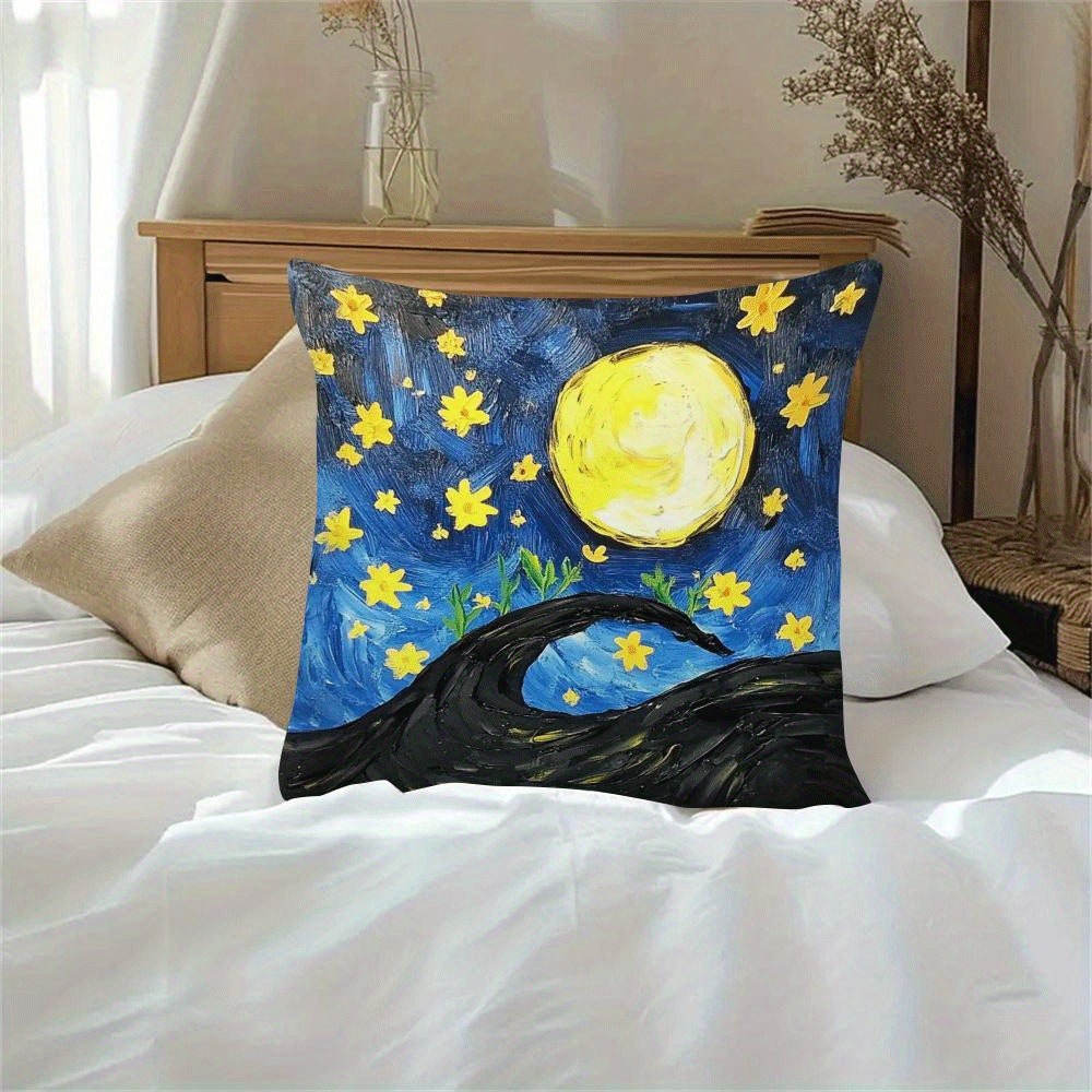 Black Cat and Moon Throw Pillow Cover Polyester Zipper Removable Washable