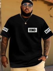 Мужская футболка с круглым вырезом, увеличенного размера, черная, с 3D-печатью, из полиэстера и спандекса