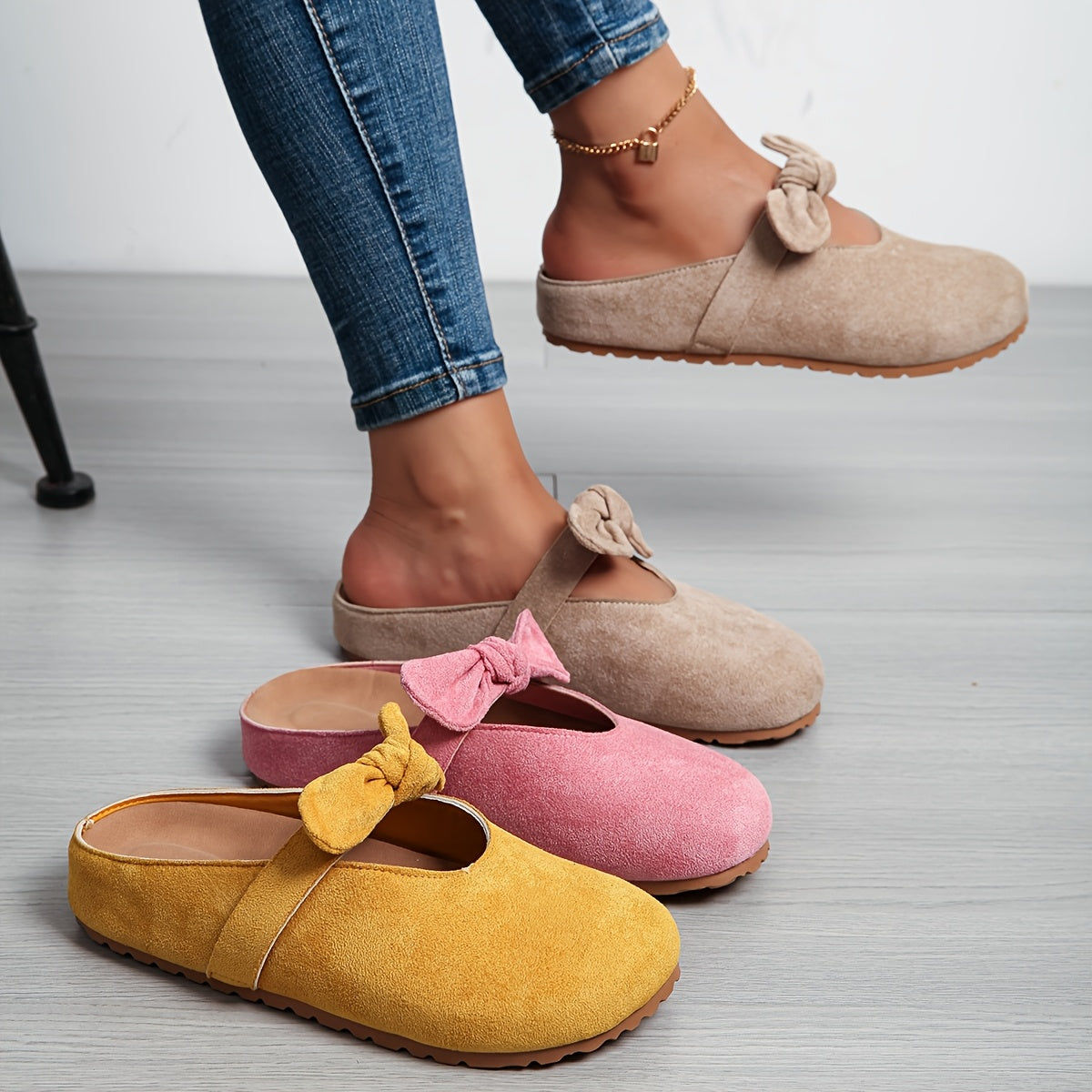 Women's Slip-On Mules with EVA Sole, Soft Fabric Upper, Bow Detail