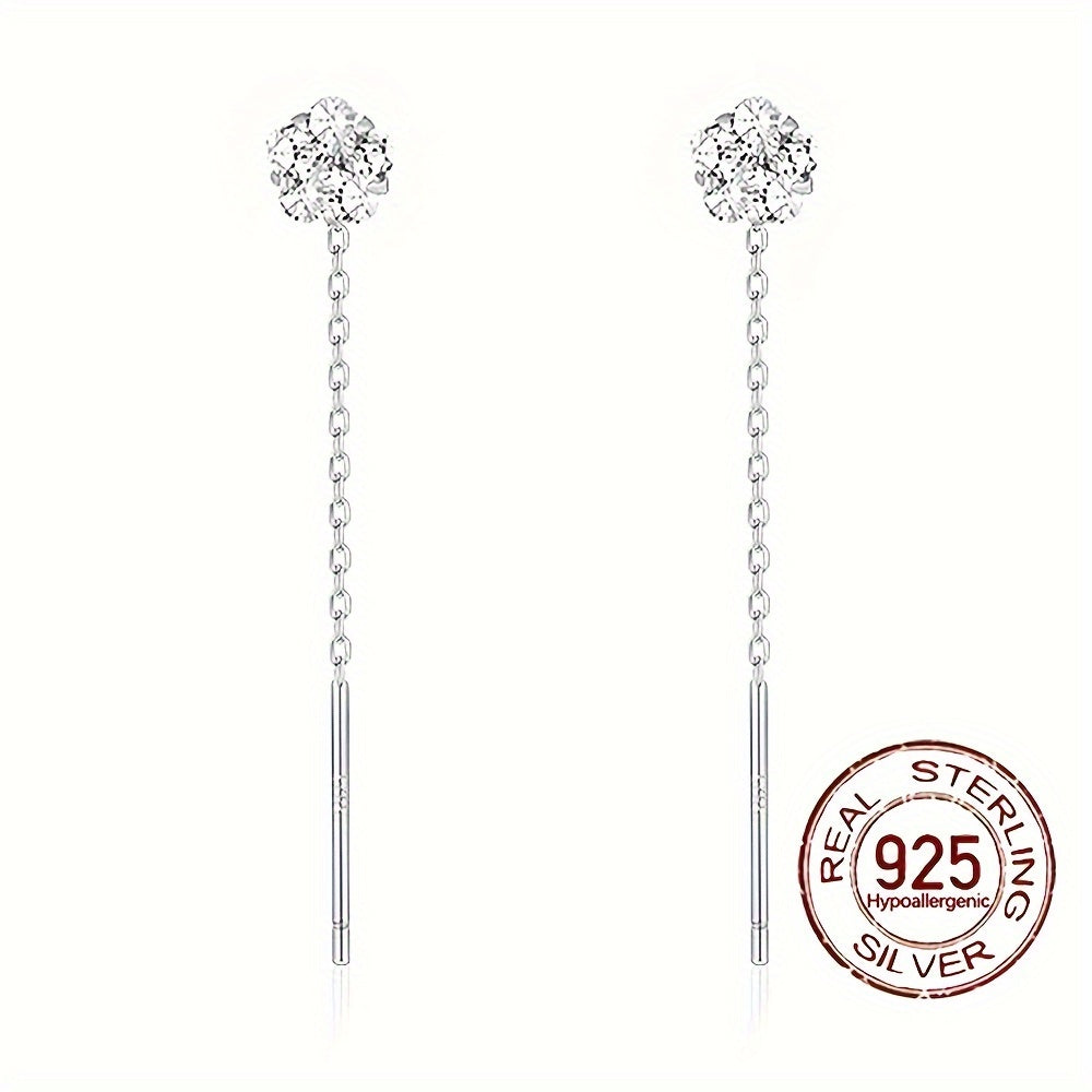 Sterling Silver Hypoallergenic Cube Earrings with Zirconia Dangle Chain Design